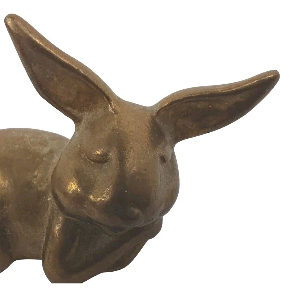 Brass Bunny Rabbit Laying Down Miniature Figurine 2.5
